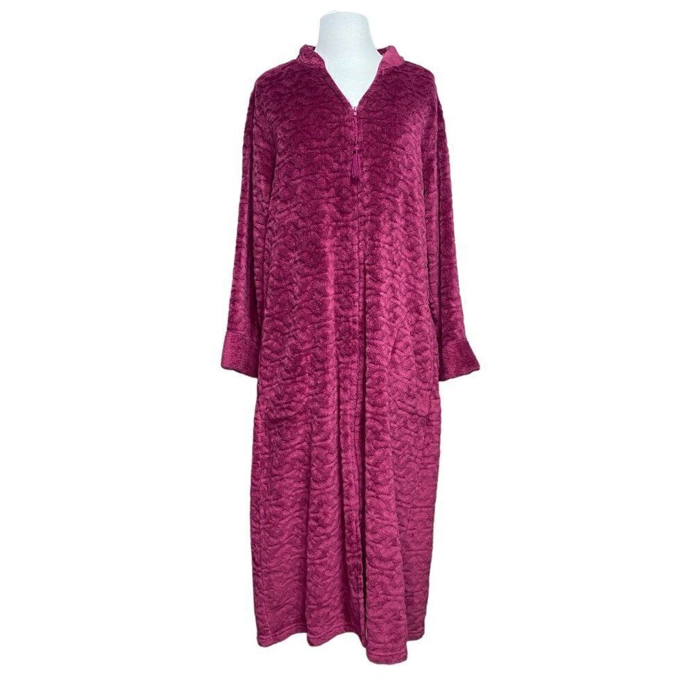 Miss Elaine Plush Robe Size Large Solid Red